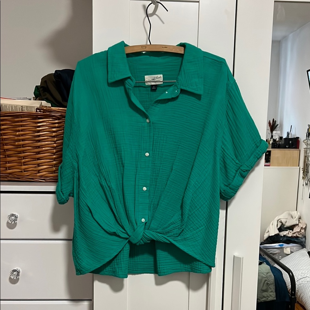 Green Button-Up Women's Top